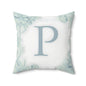 Monogram P Floral Border Pillow — Personalized Letter Accent Cushion