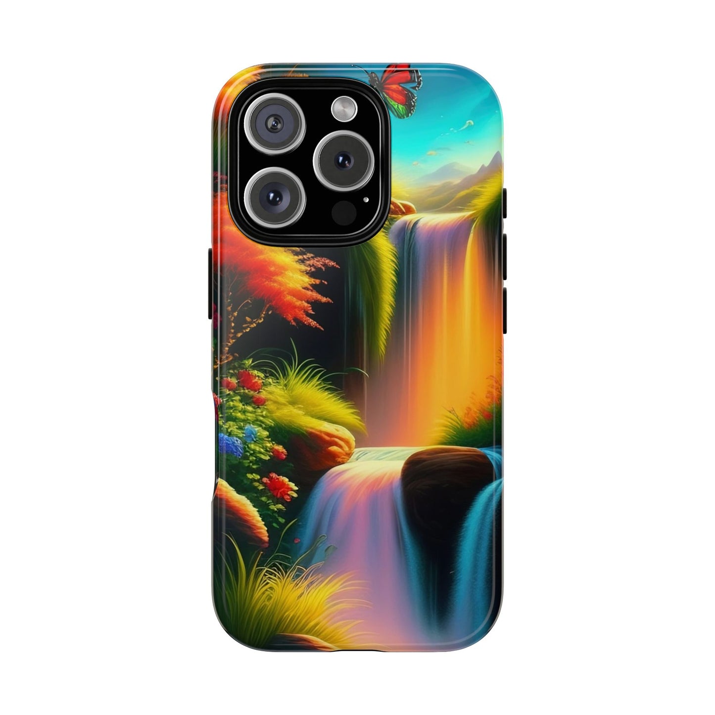 Phone Case - Vibrant Waterfall Landscape with Butterfly | Colorful Nature Protective Case