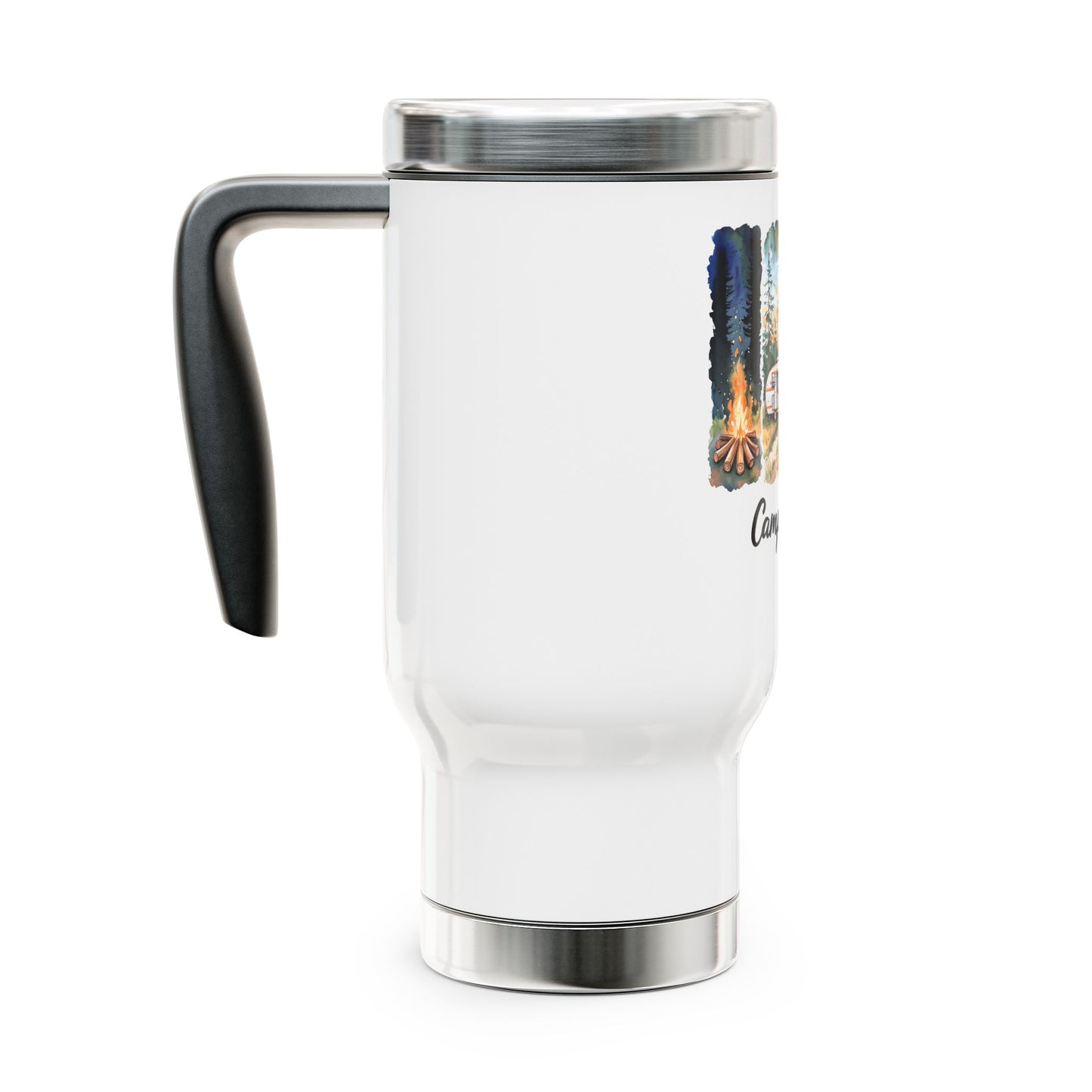 Camping Life Stainless Steel Travel Mug – 14oz Insulated Handle Mug