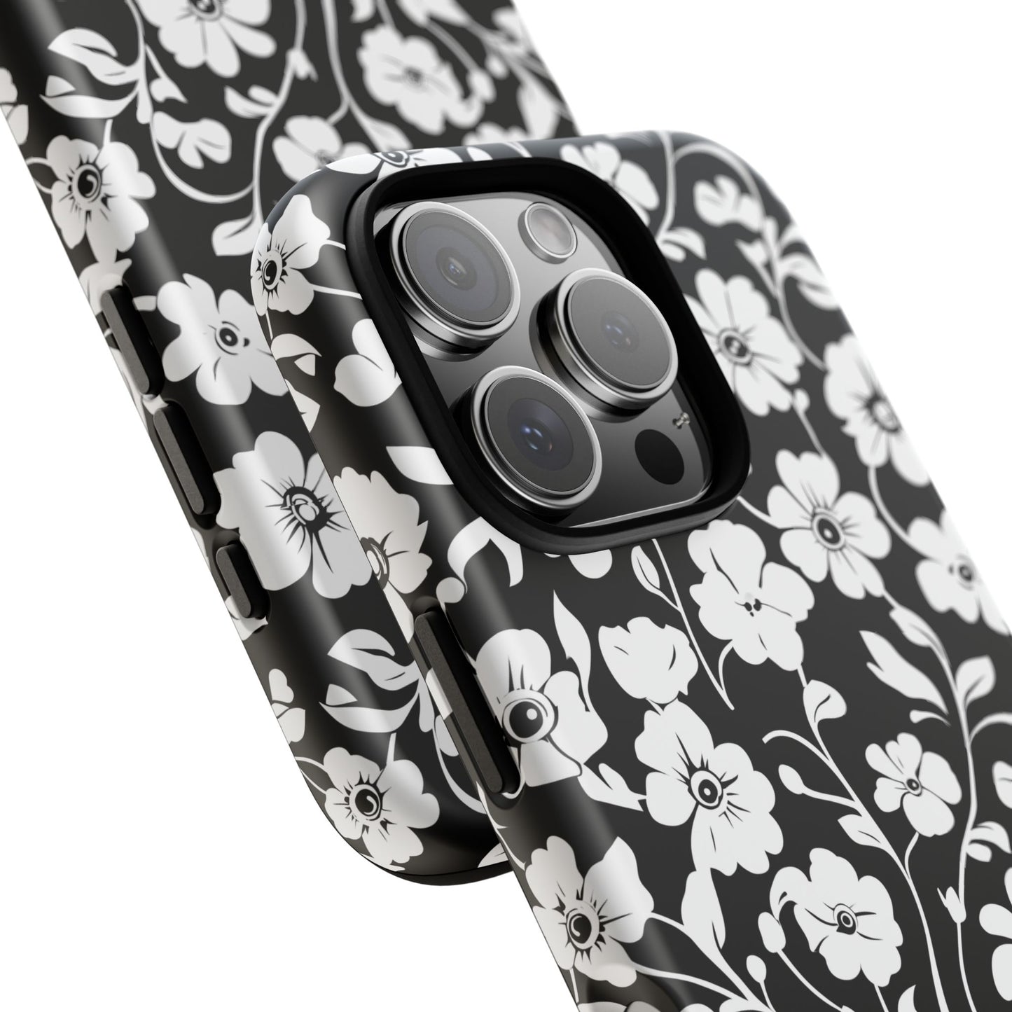 Floral Noir Tough Phone Case — Black & White Flower Protective Cover
