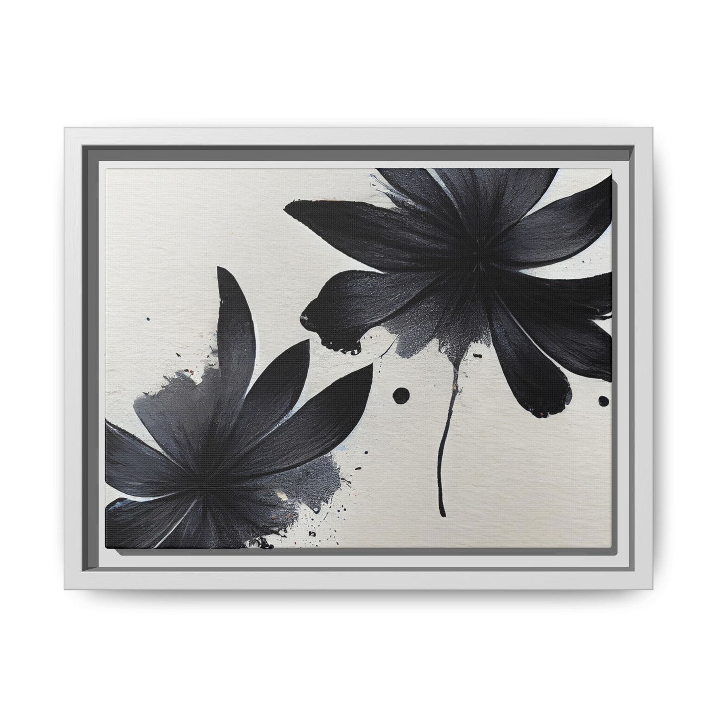 Framed Black Floral Matte Canvas Wall Art — Monochrome Botanical Print