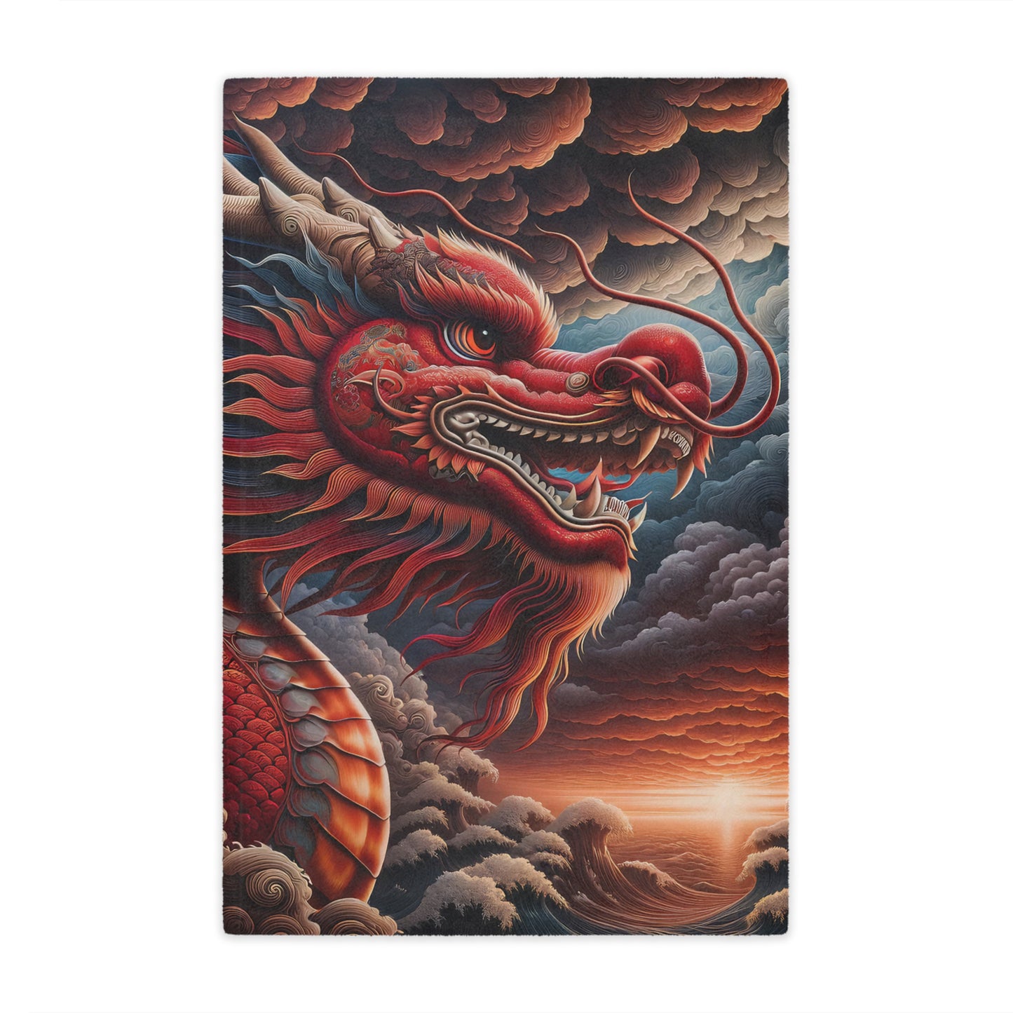 Red Dragon Minky Blanket — Soft Plush Throw with Fiery Asian Dragon Art