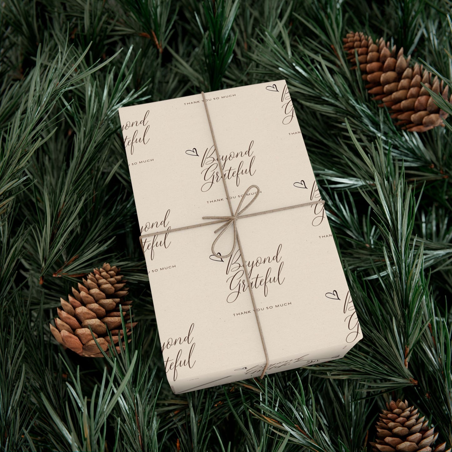 Gift Wrap Paper - “Beyond Grateful” Script Pattern | Neutral Thank You Wrapping Sheets