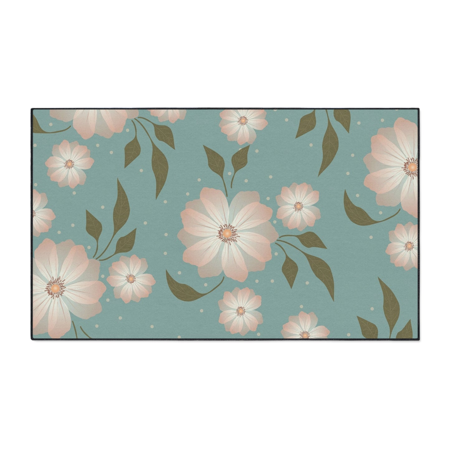 Floral Heavy-Duty Floor Mat — Teal Pastel Blossom Rug for Entryway & Kitchen