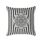 Boho Black & White Striped Mandala Pillow - Square Decorative Throw Cushion