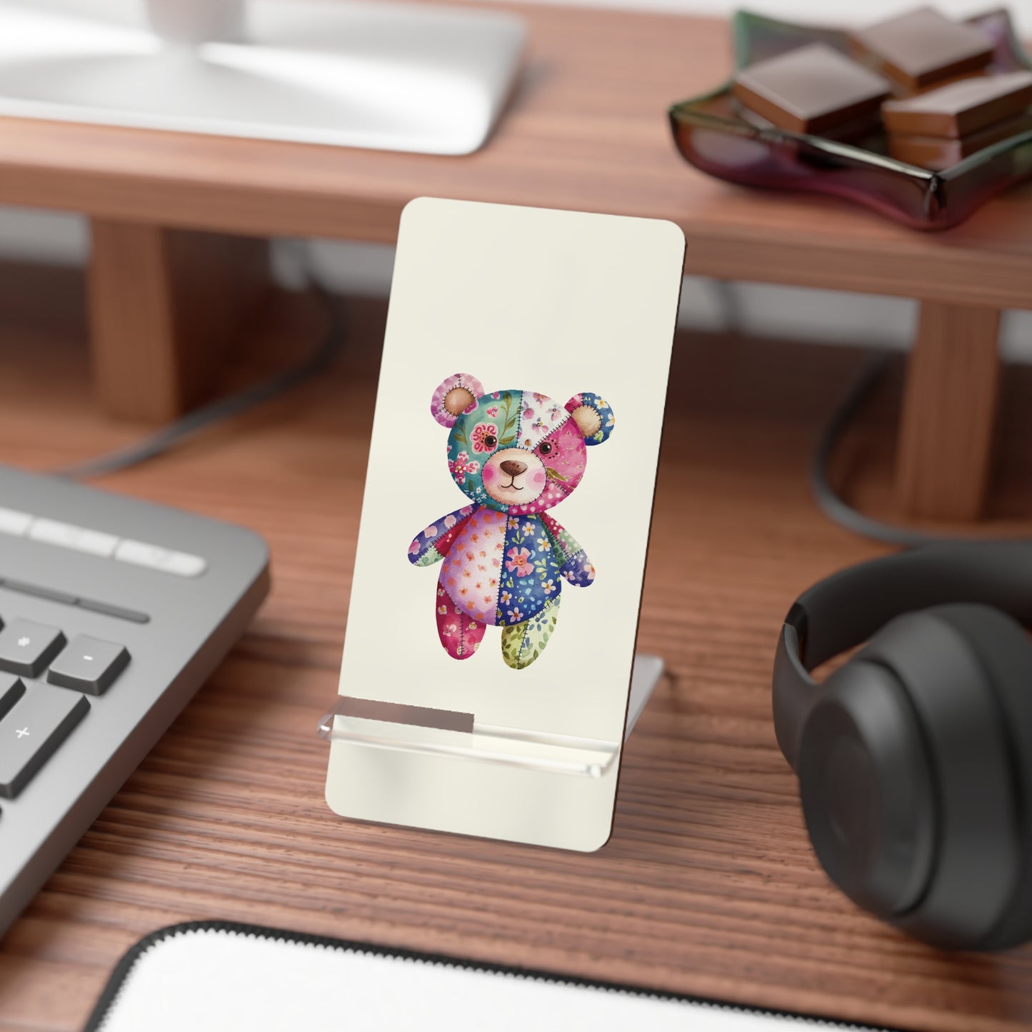 Phone Stand — Cute Patchwork Teddy Mobile Display Stand