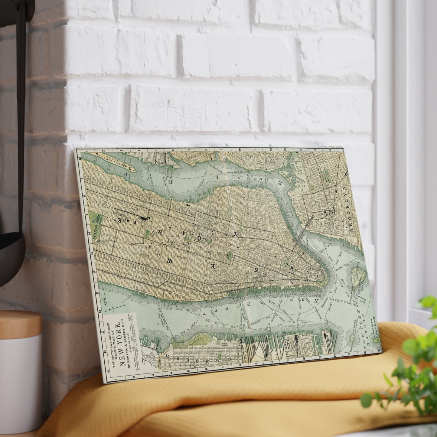 Vintage Map Glass Cutting Board — Antique New York City Map Kitchen Board
