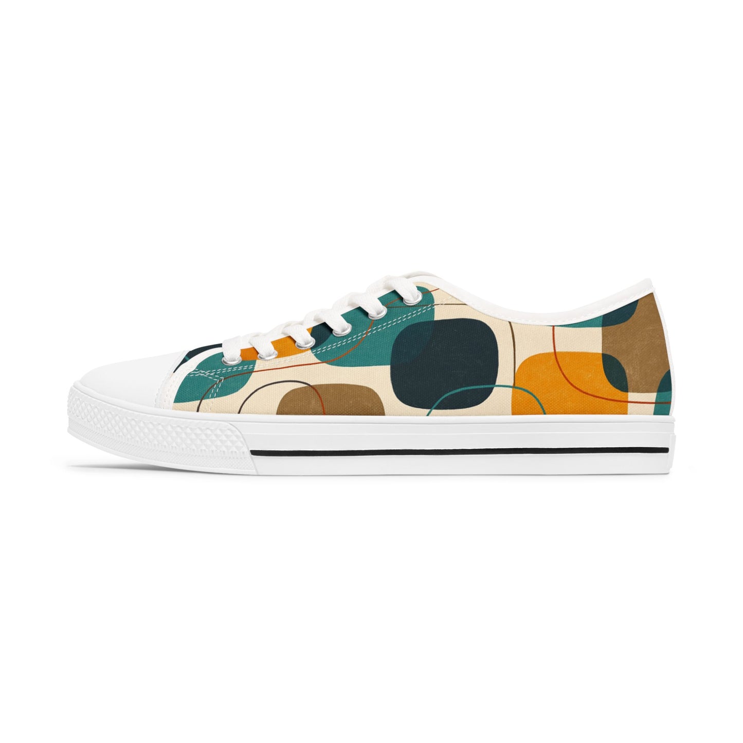 Low Top Sneakers — Retro Abstract Teal & Mustard Geometric Pattern