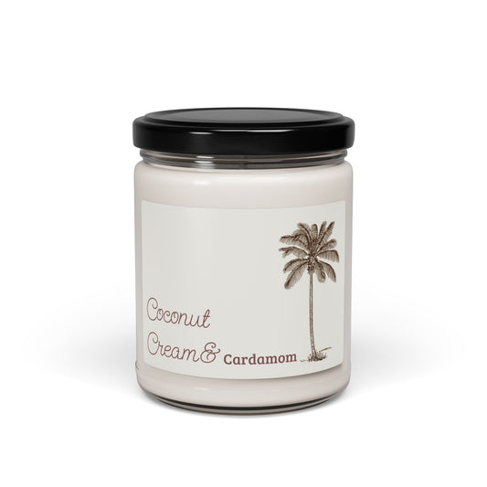 Coconut Cream & Cardamom Soy Candle — 9oz Scented Jar (Tropical, Cozy Home Fragrance)