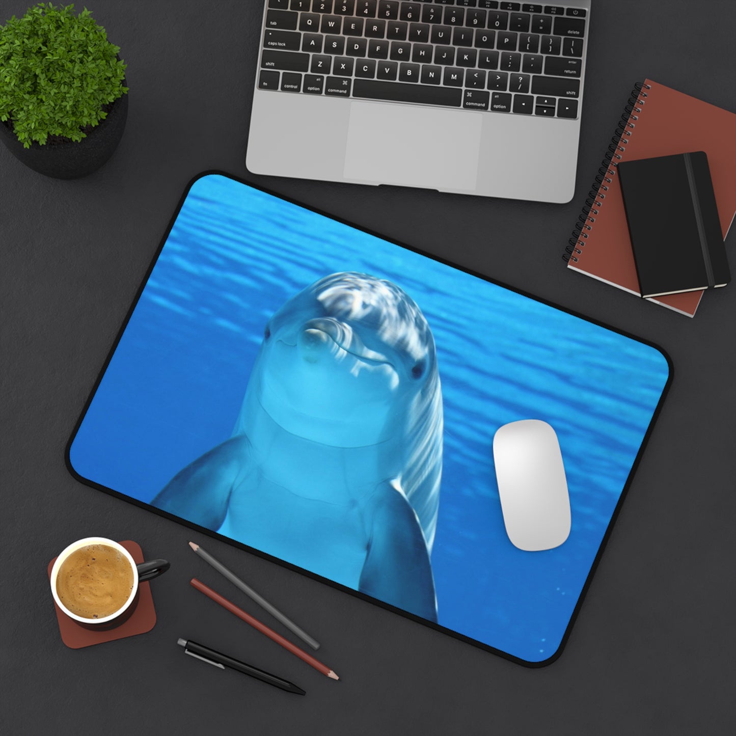 Dolphin Desk Mat — Playful Ocean Blue Mouse Pad