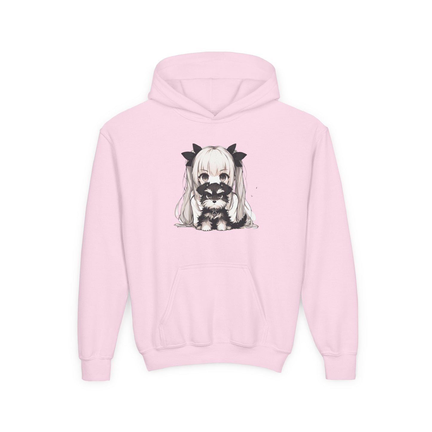 Cute Anime Girl & Puppy Youth Hoodie — Kawaii Kids Pullover for Anime Fans