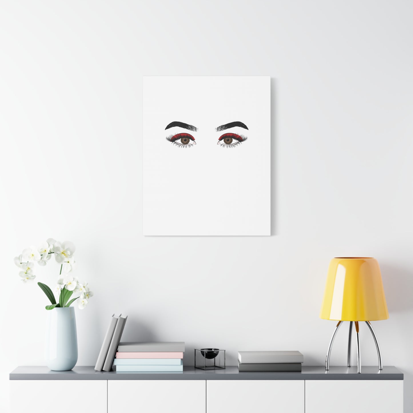 Glam Eyes Matte Canvas Wall Art — Brown Eyes with Red Lashes