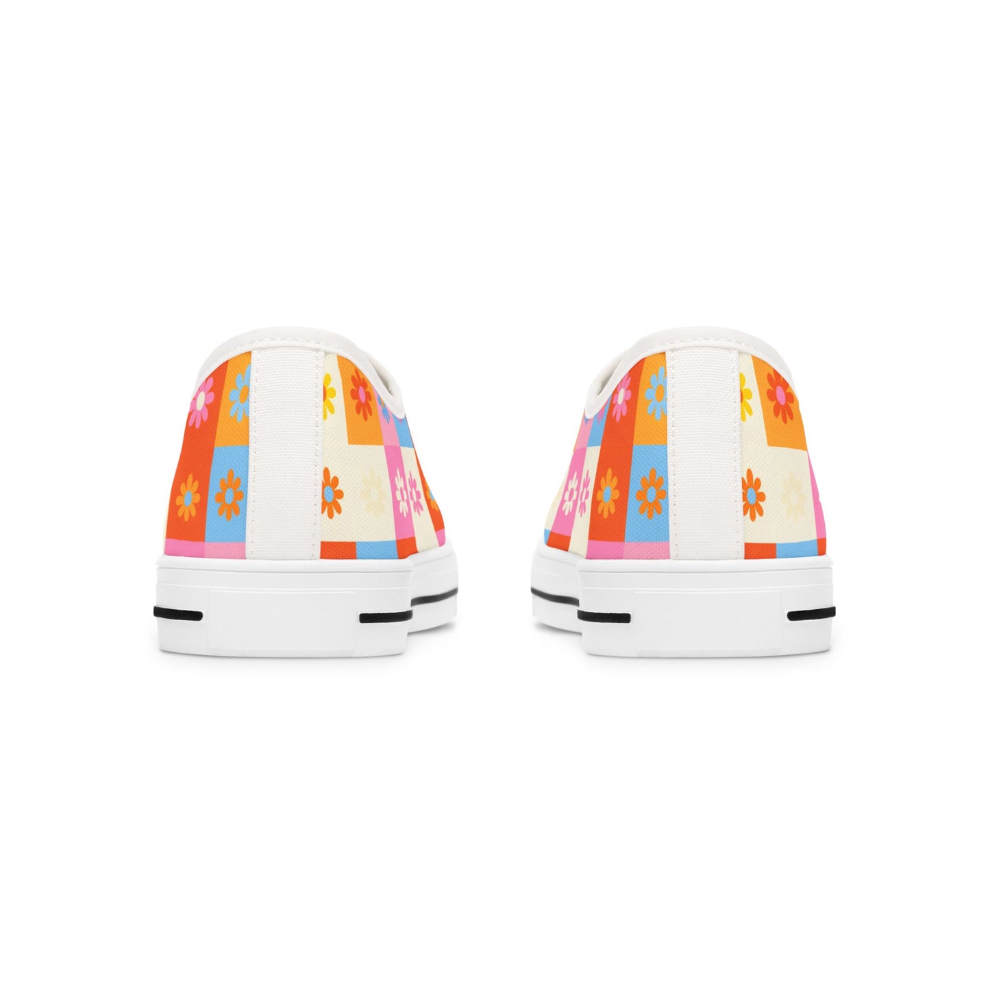 Floral Checkered Low Top Sneakers — Retro 60s-Inspired Casual Shoes