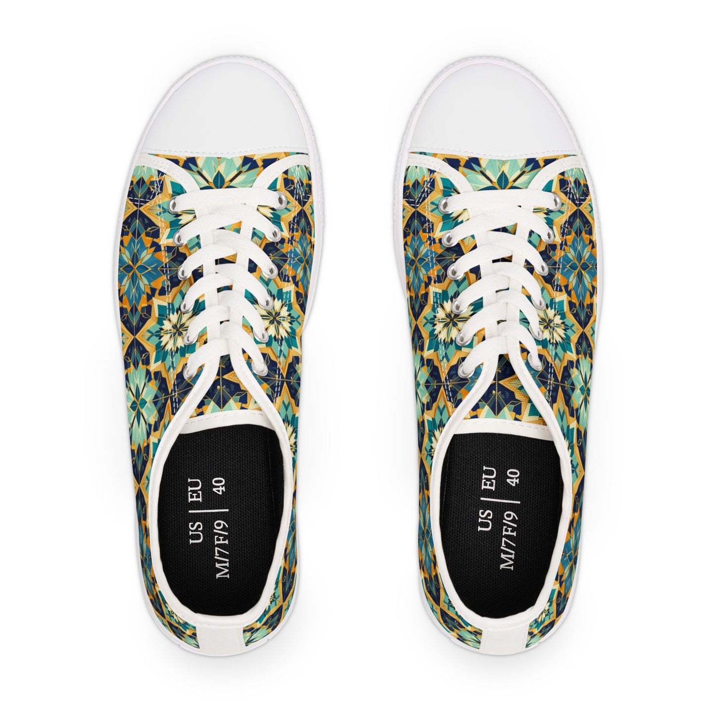 Low Top Sneakers — Boho Tile Floral Print Casual Canvas Shoes