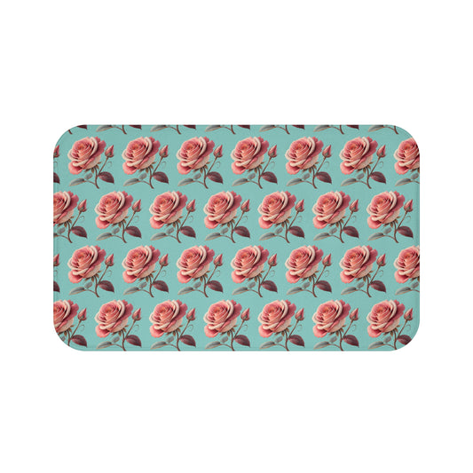 Rose Floral Bath Mat, Vintage Home Decor, Bathroom Accessory, Gift for Her, Boho Style, Floral Design Mat