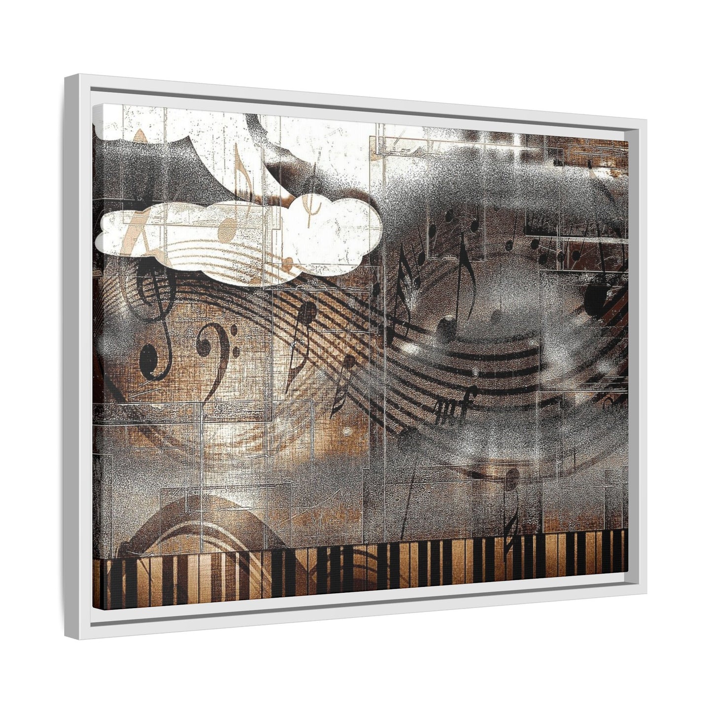 Framed Music Notes Canvas Print — Abstract Vintage Piano & Sheet Music Wall Art