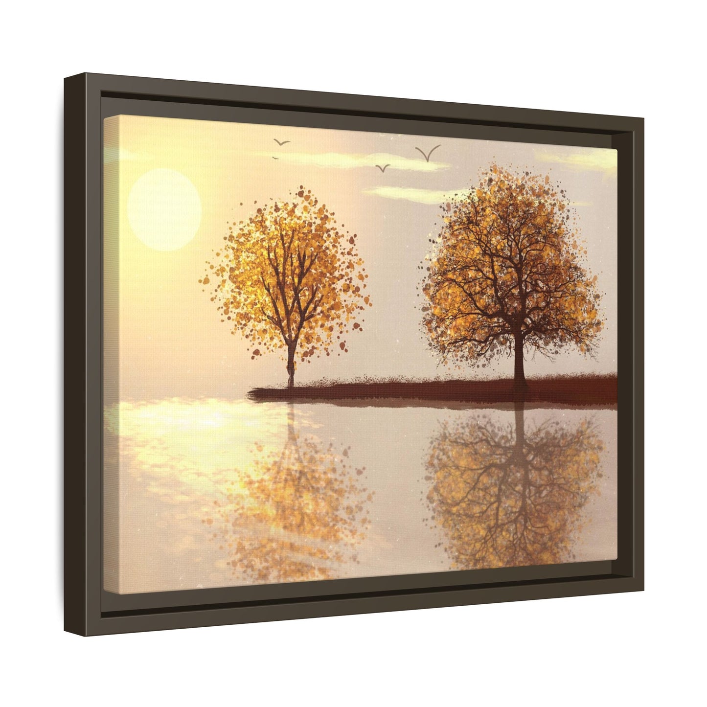 Framed Matte Canvas Wall Art — Golden Autumn Trees Reflection