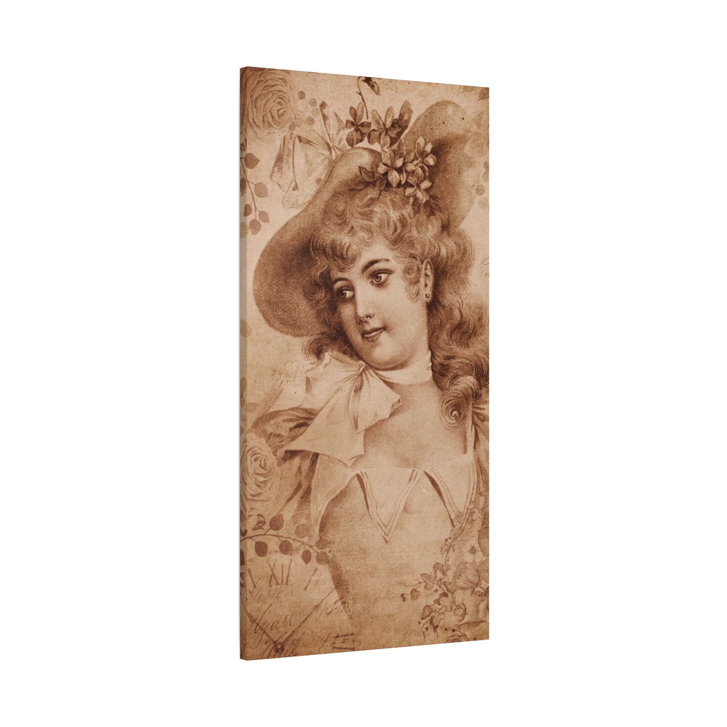 Vintage Sepia Portrait Canvas — Romantic Victorian Lady Matte Wall Art