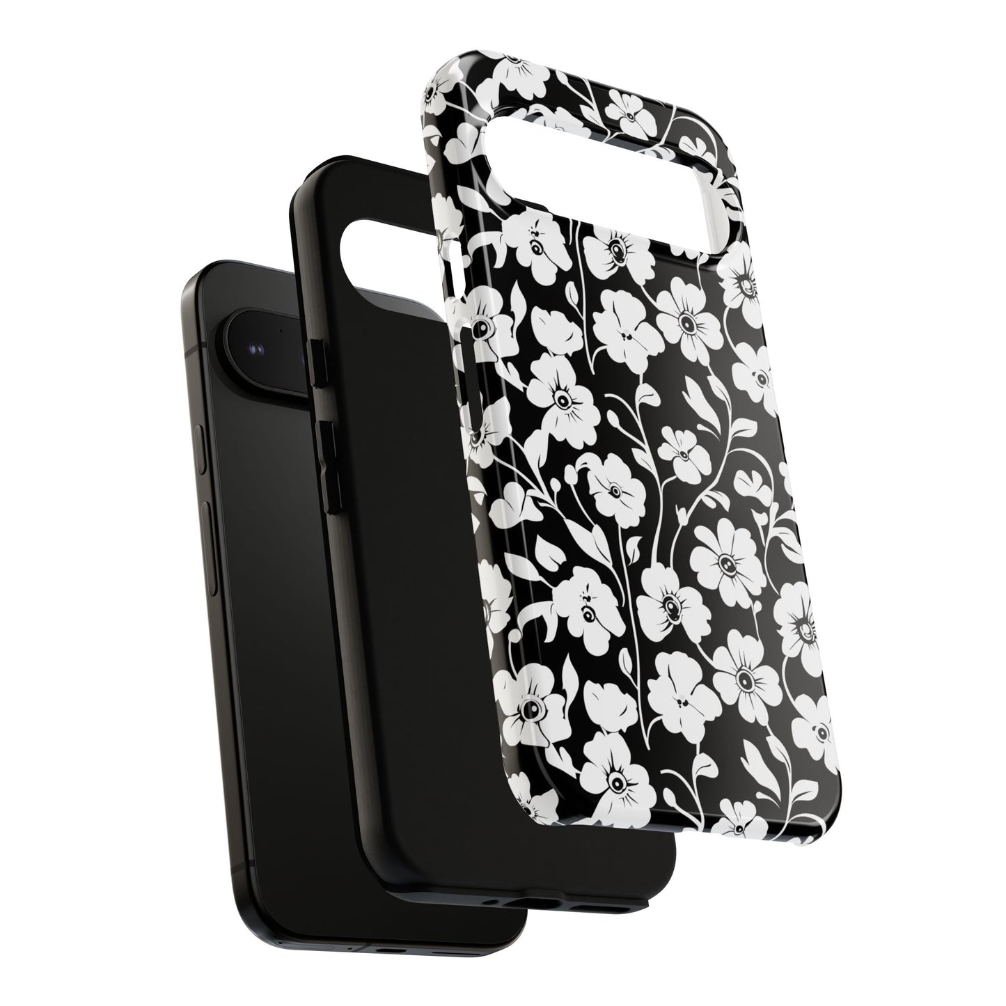 Floral Noir Tough Phone Case — Black & White Flower Protective Cover