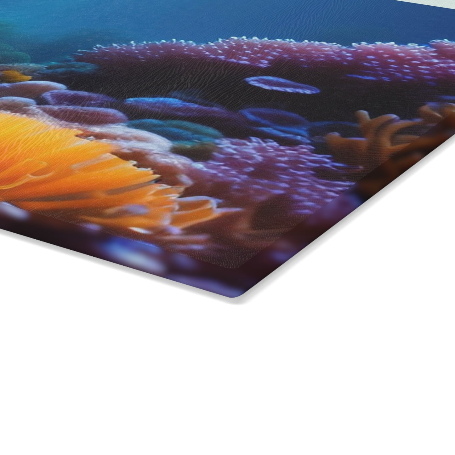 Ocean Coral Glass Cutting Board — Underwater Reef Kitchen Board