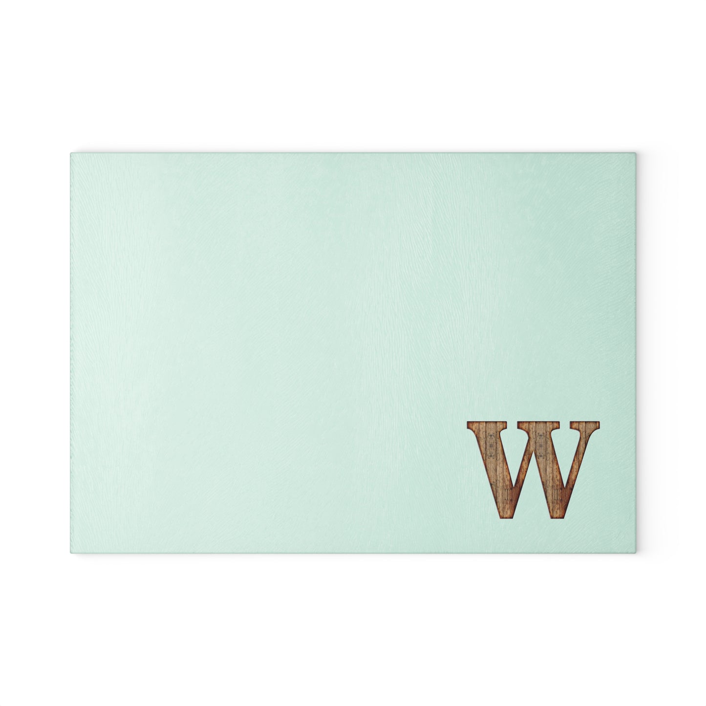 Monogram Glass Cutting Board — Mint or Clear Tempered Glass with Wood 'W' Initial
