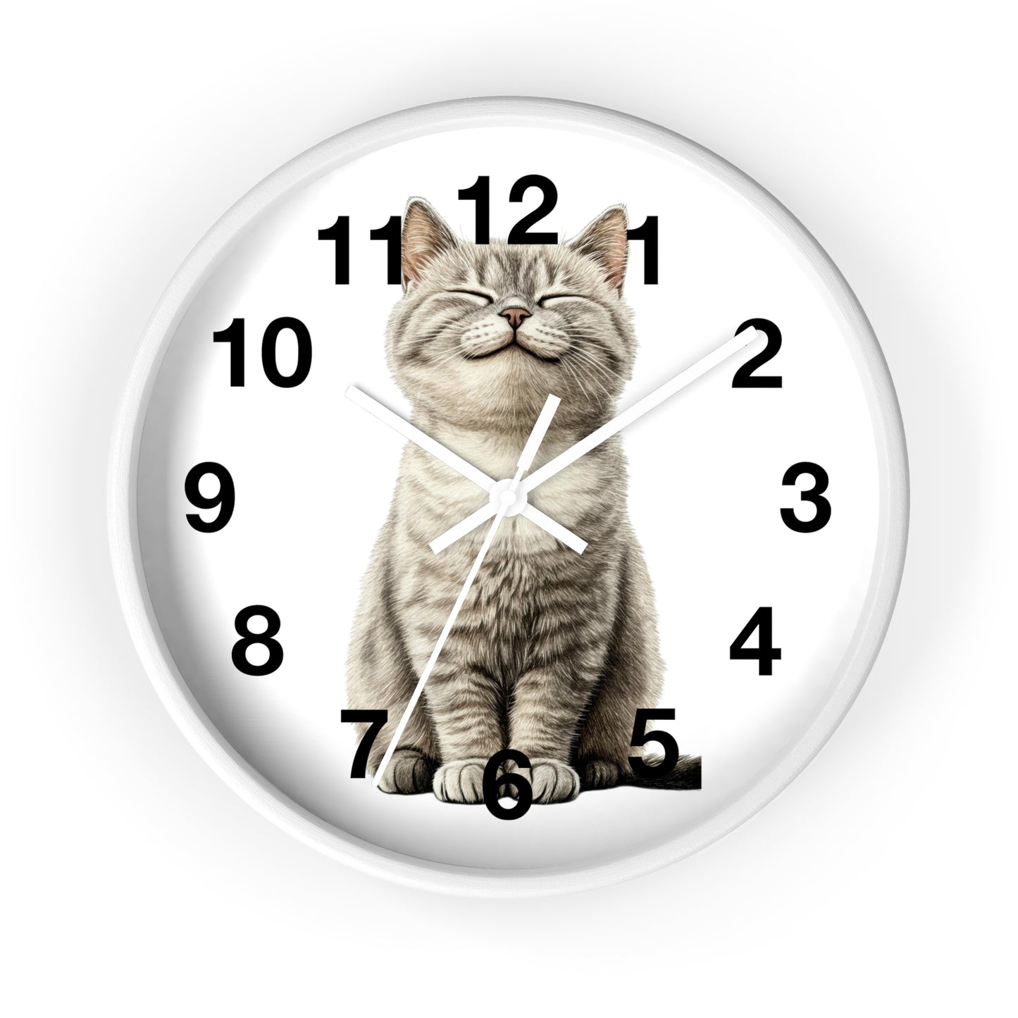 Smiling Tabby Cat Wall Clock — Cute Kitten Home Decor Clock