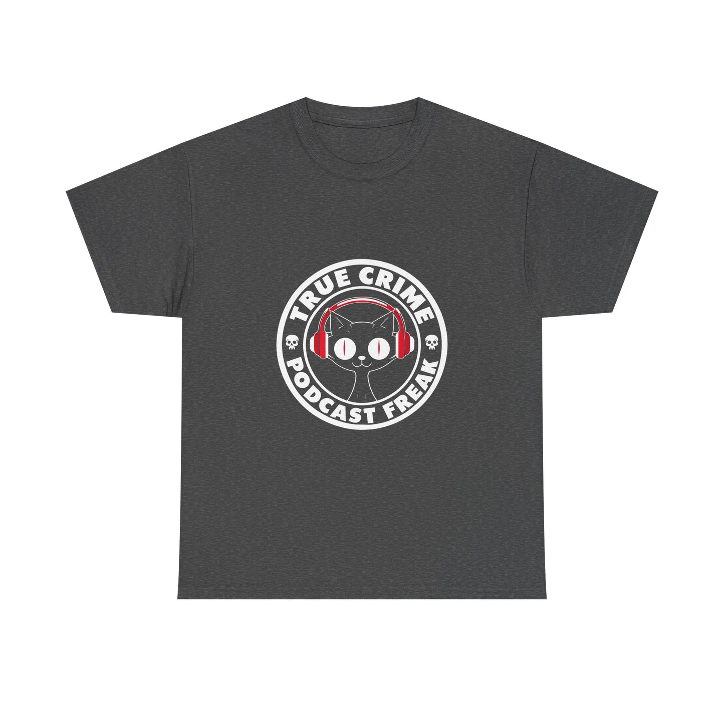 True Crime Podcast Tee — Cat with Headphones Logo