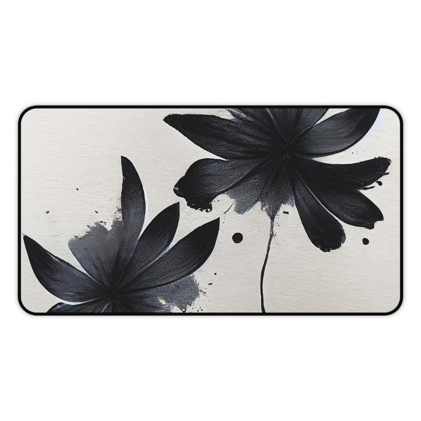 Black Ink Floral Desk Mat — Minimalist Monochrome Mousepad for Office & Home
