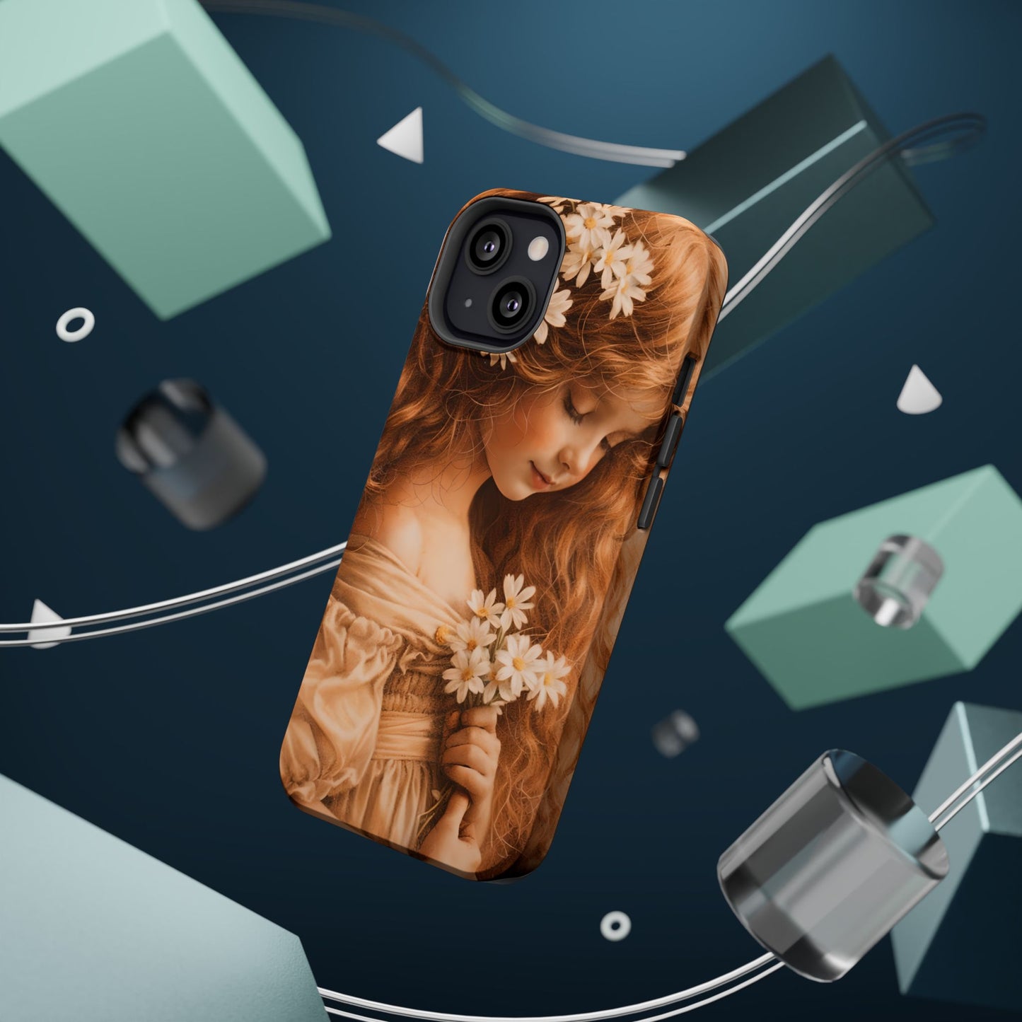 Vintage Floral Girl Magnetic Impact Phone Case — Protective iPhone Cover with Sepia Art
