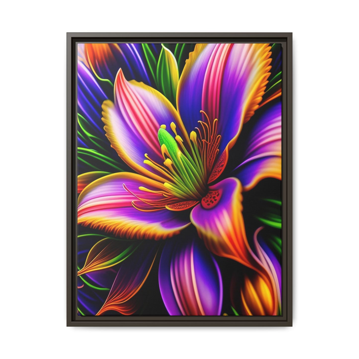 Vibrant Neon Floral Matte Canvas Print — Framed Wall Art