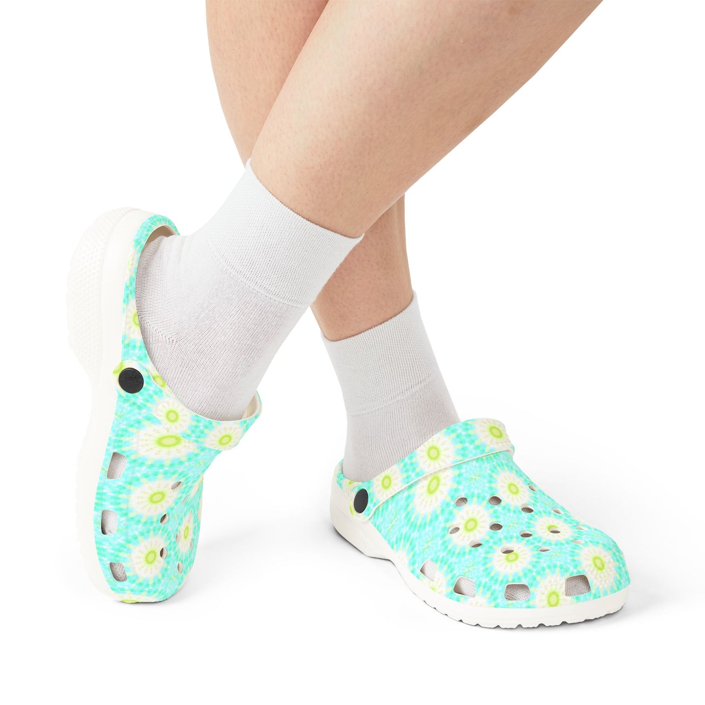 Aqua Daisy EVA Foam Clogs — Lightweight Floral Garden Shoes