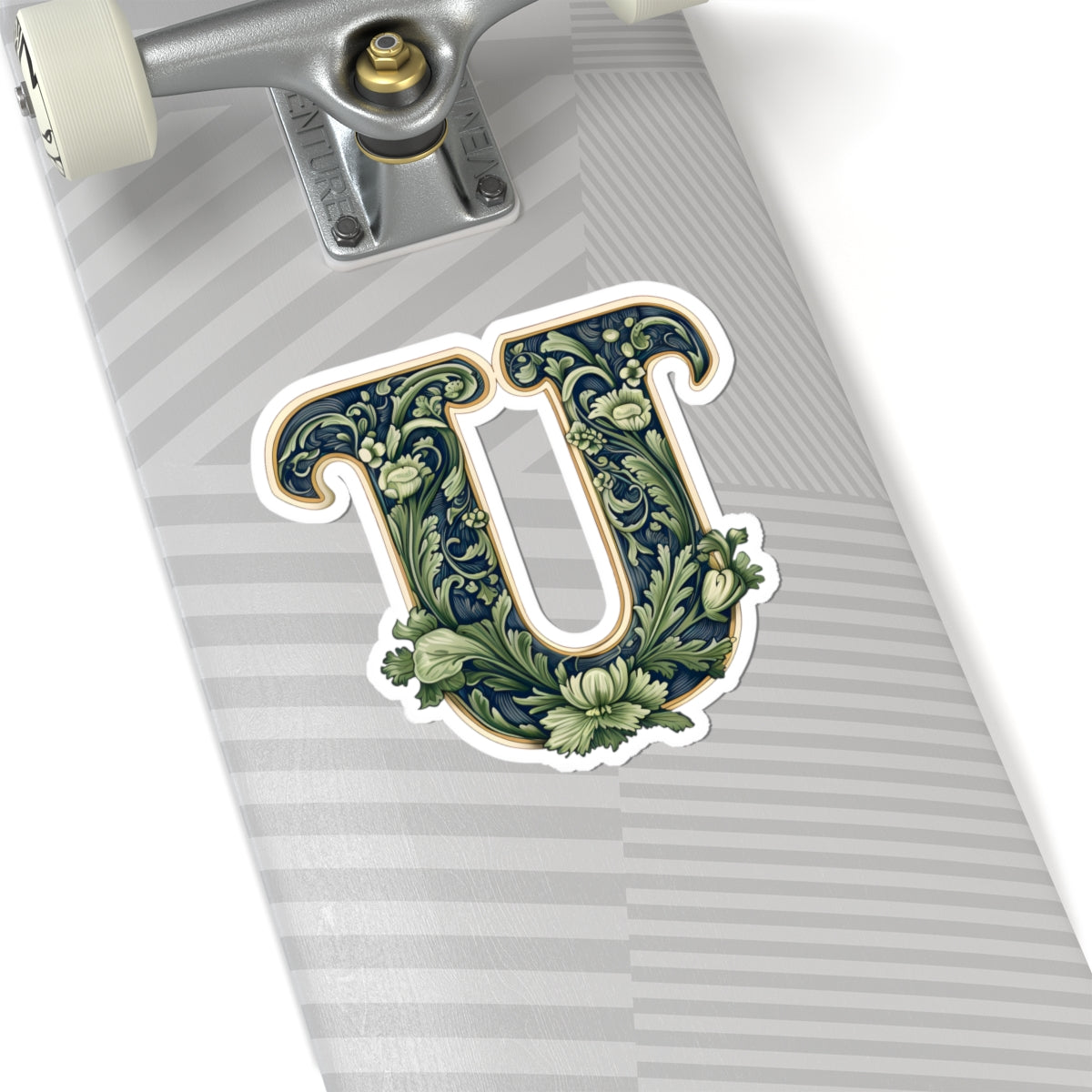 Floral Ornate Letter U Sticker — Vintage Botanical Monogram Kiss-Cut