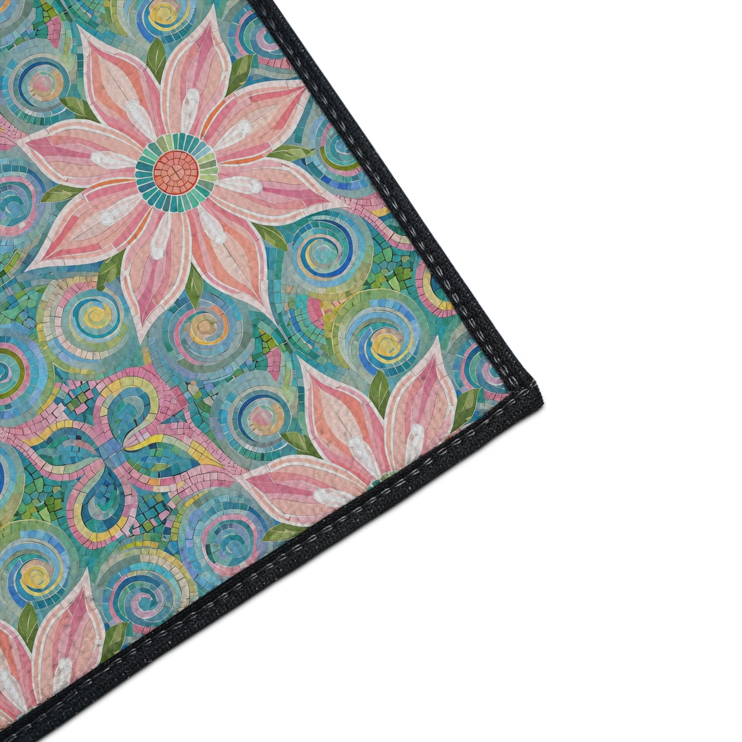 Floral Kaleidoscope Heavy-Duty Floor Mat — Pink Petal Outdoor/Entry Rug