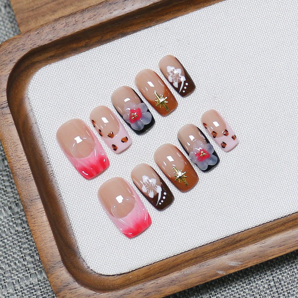 Autumn Bloom: "Crimson Petal" – Square Press-On Nails – Image 4