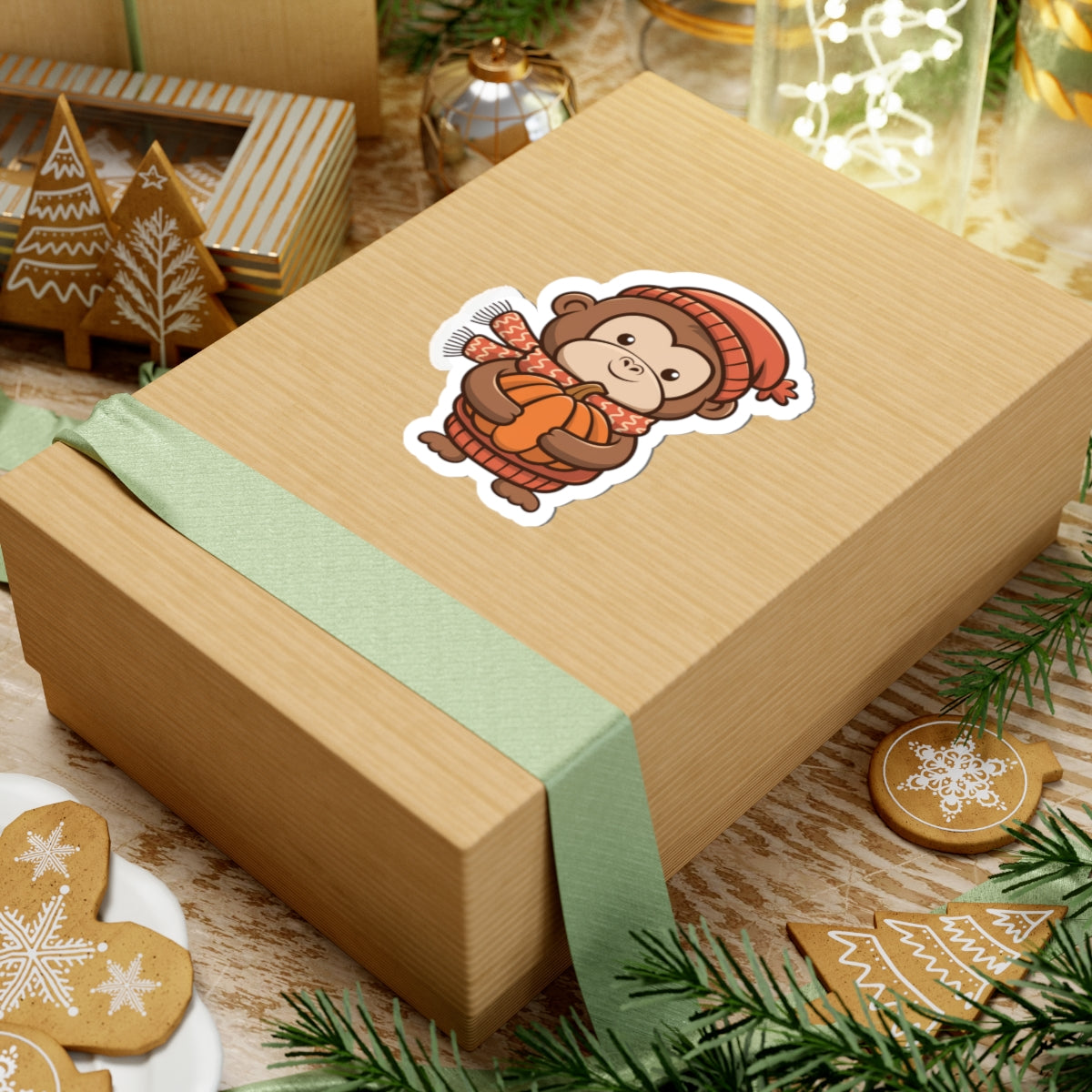 Adorable Pumpkin Monkey Kiss-Cut Stickers | Fall Decor, Cute Animal Stickers, Laptop Décor, Kids Gifts, Scrapbooking