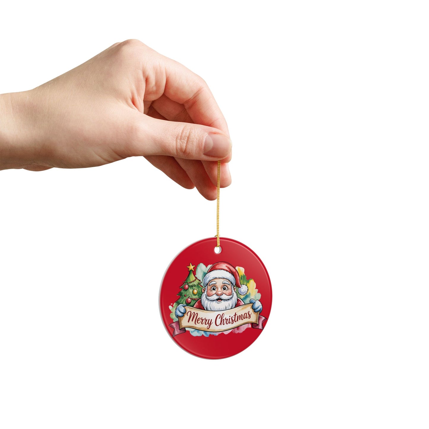 Santa Claus "Merry Christmas" Ceramic Ornament – Double-Sided Holiday Tree Decoration