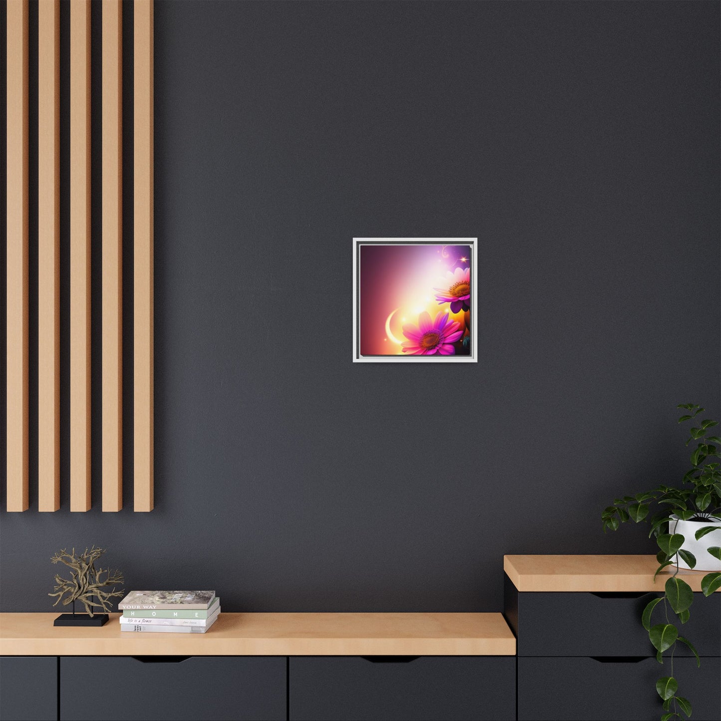 Framed Floral Canvas Art — Pink Daisies Sunset Wall Print