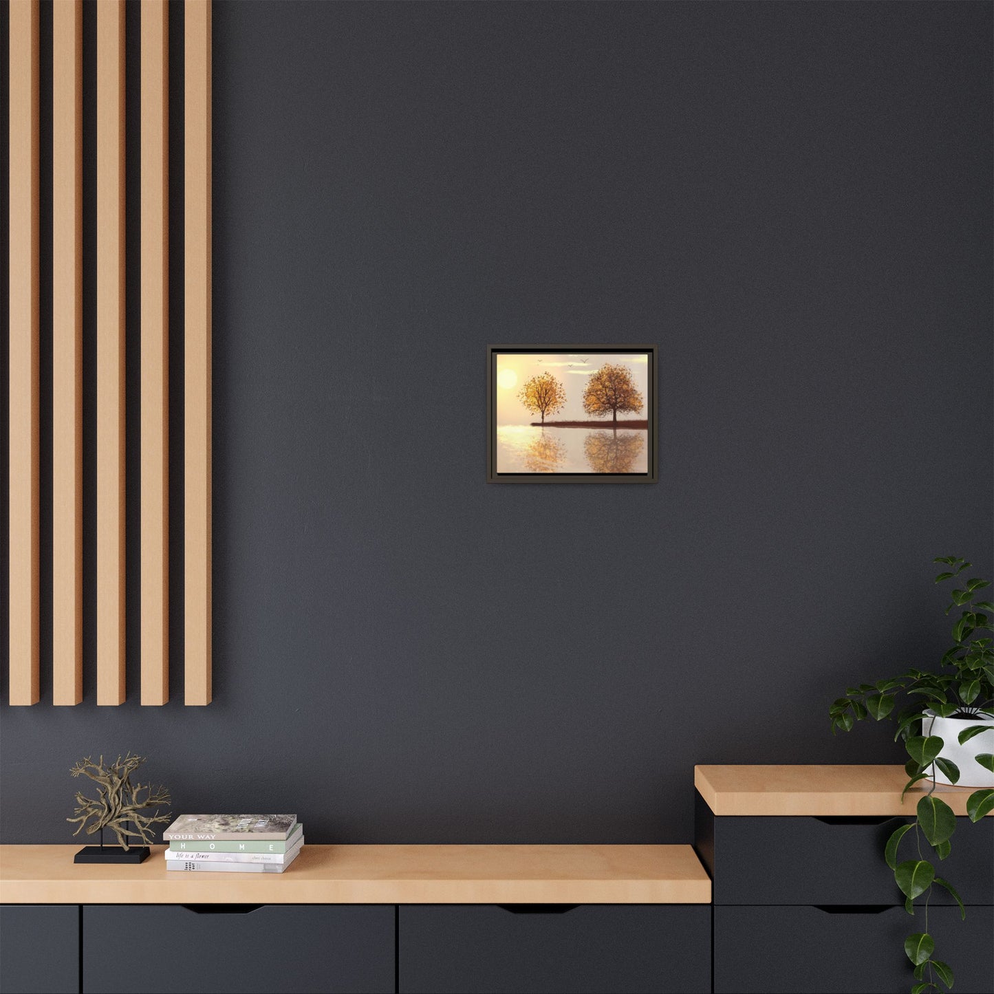 Framed Matte Canvas Wall Art — Golden Autumn Trees Reflection