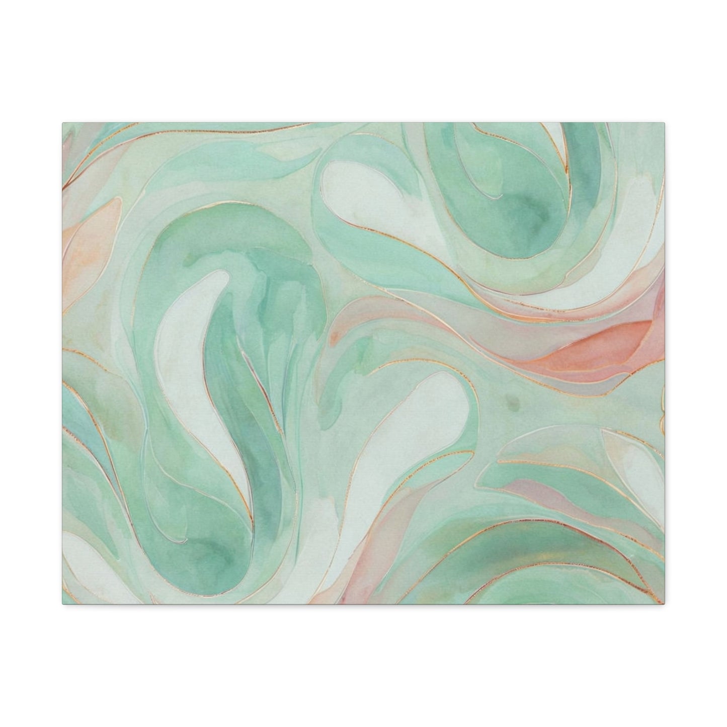 Abstract Green Marble Canvas Print — Teal & Coral Swirl Wall Art
