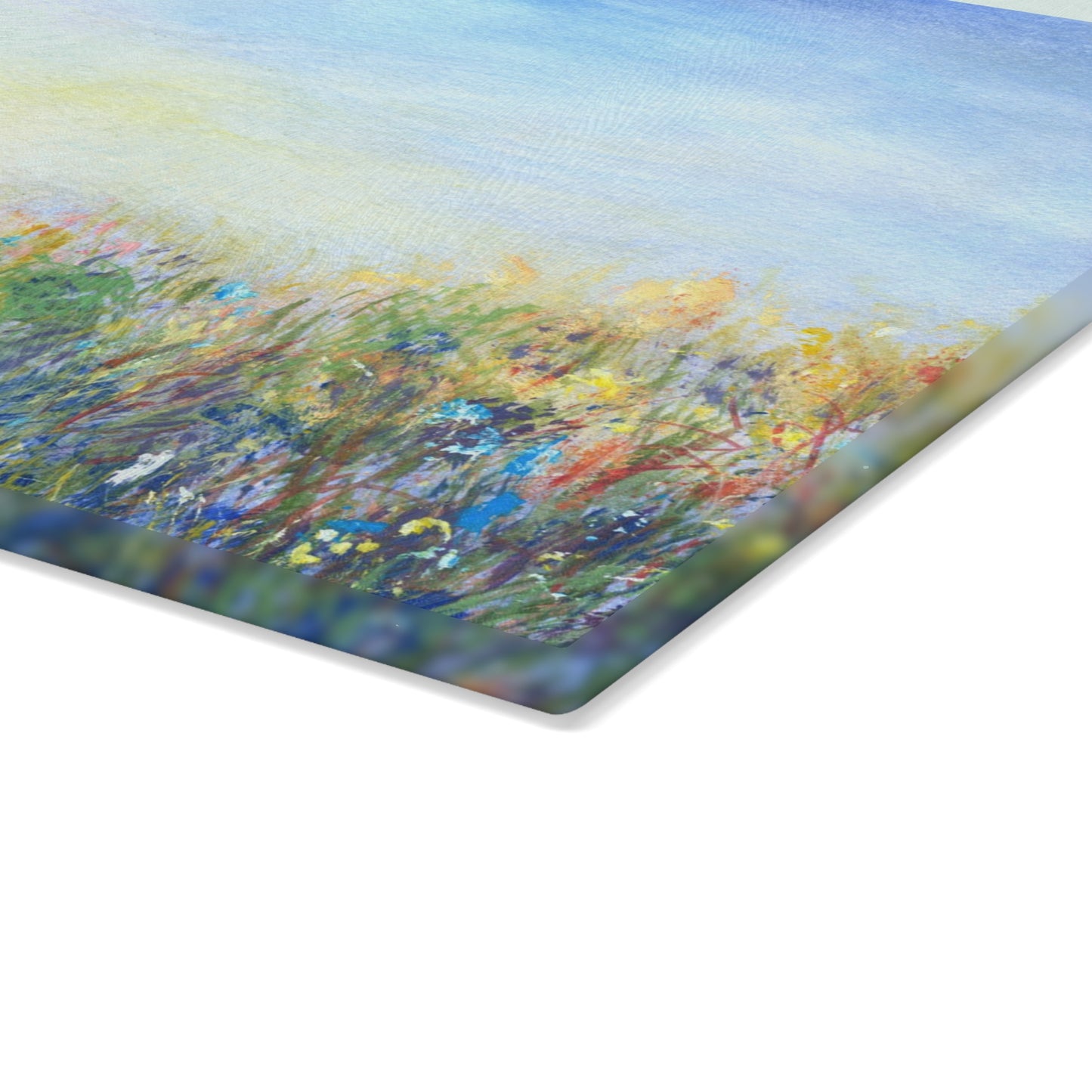 Glass Cutting Board — Soft Pastel Wildflower Meadow Print