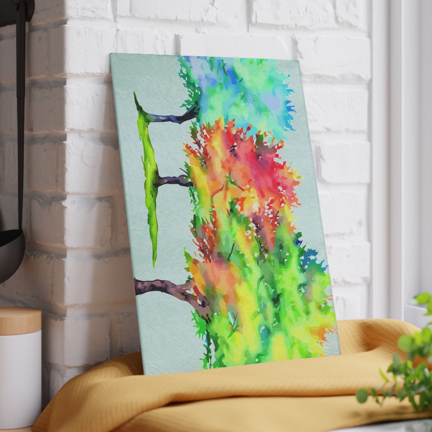 Glass Cutting Board — Colorful Watercolor Trees Kitchen Cutting Board