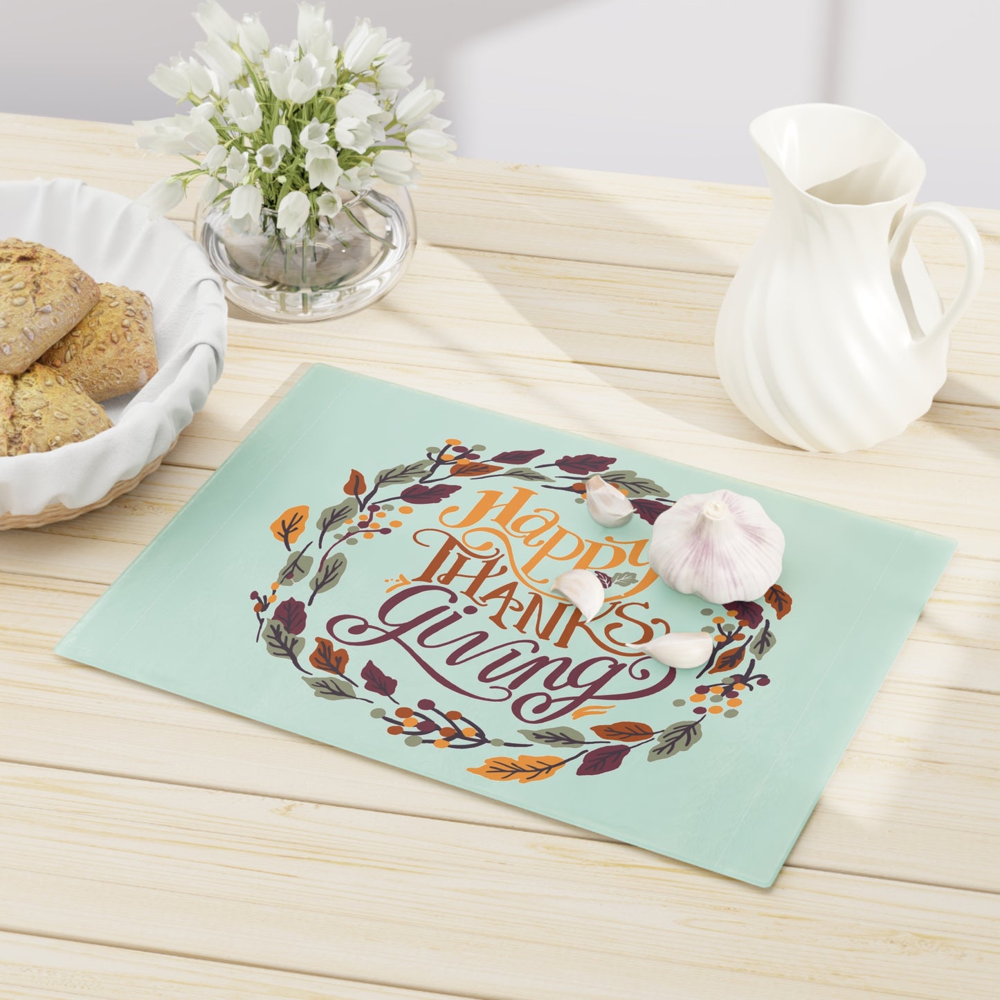 Thanksgiving Cutting Board — 'Happy Thanksgiving' Autumn Wreath Serving Board