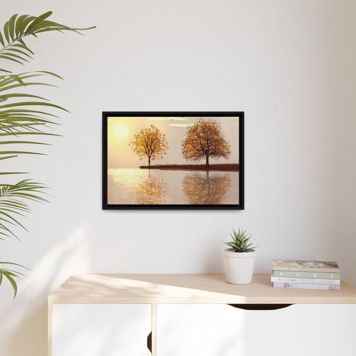 Framed Matte Canvas Wall Art — Golden Autumn Trees Reflection