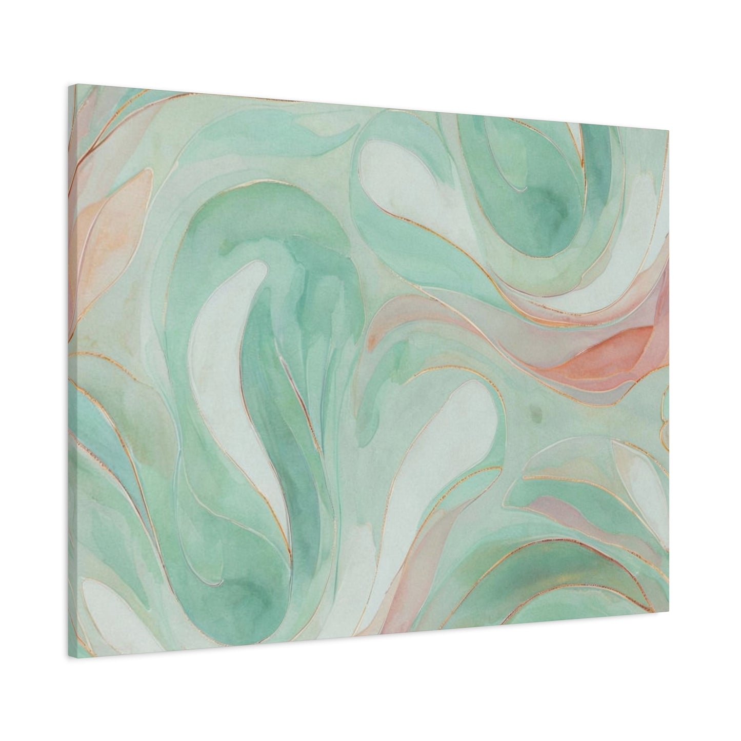Abstract Green Marble Canvas Print — Teal & Coral Swirl Wall Art