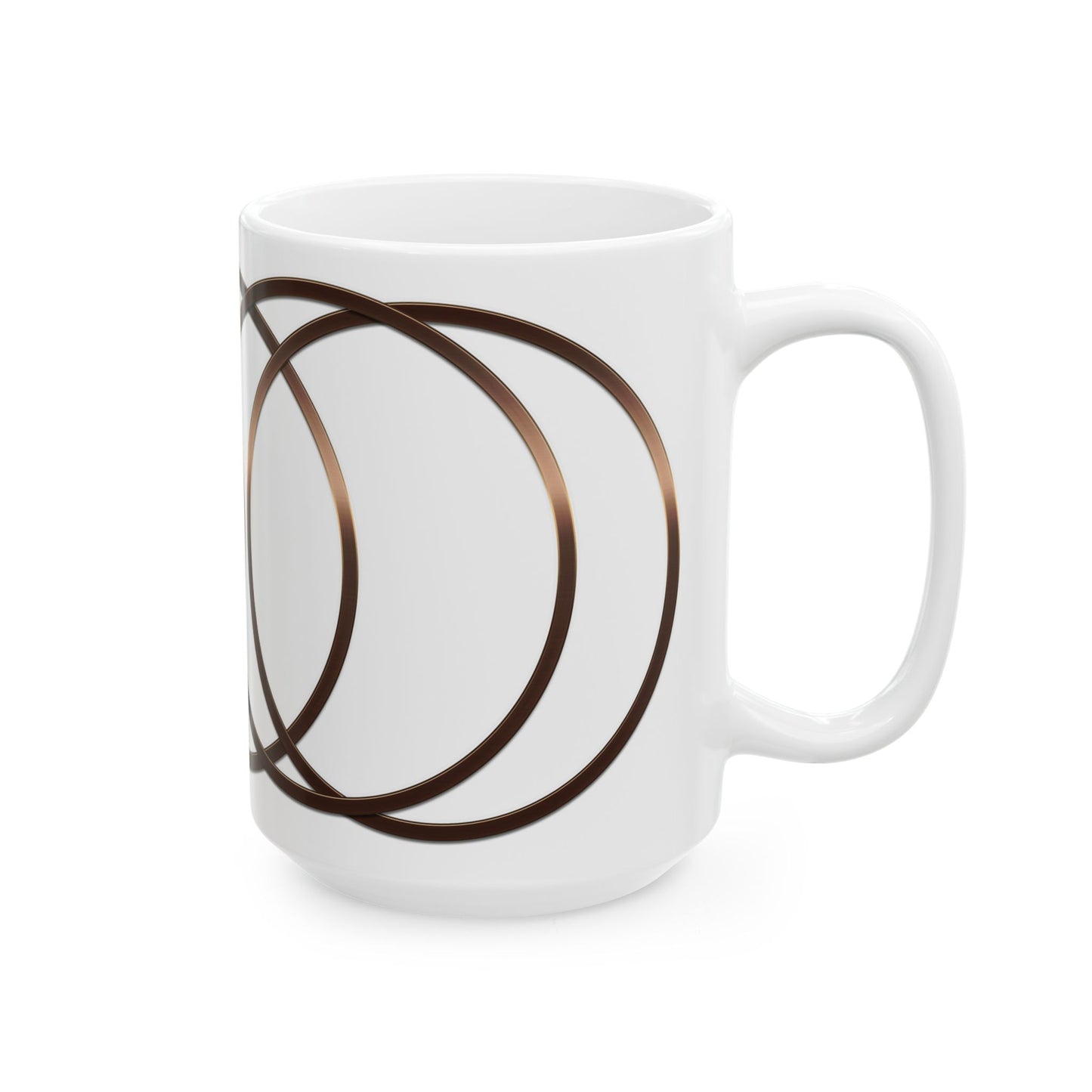 Modern Geometric Ceramic Mug — Bronze Interlocking Circle Pattern (11oz & 15oz)