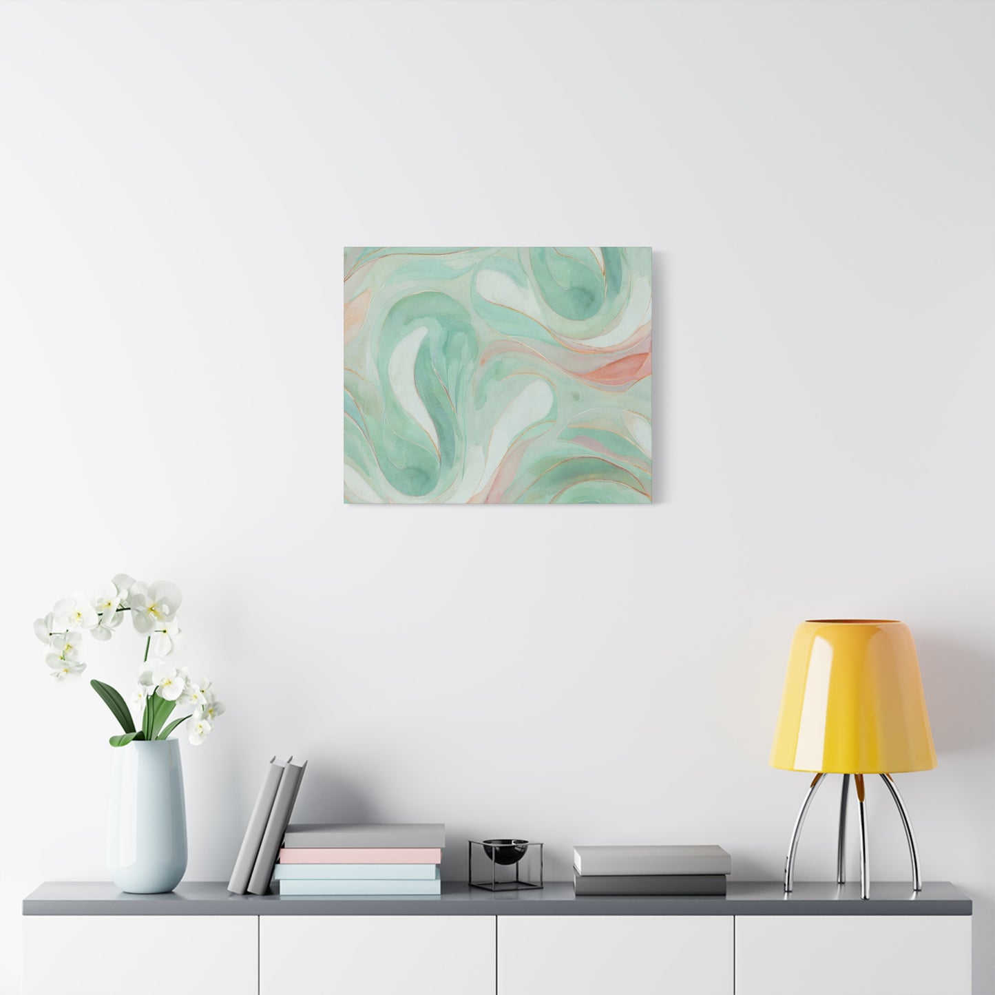 Abstract Green Marble Canvas Print — Teal & Coral Swirl Wall Art