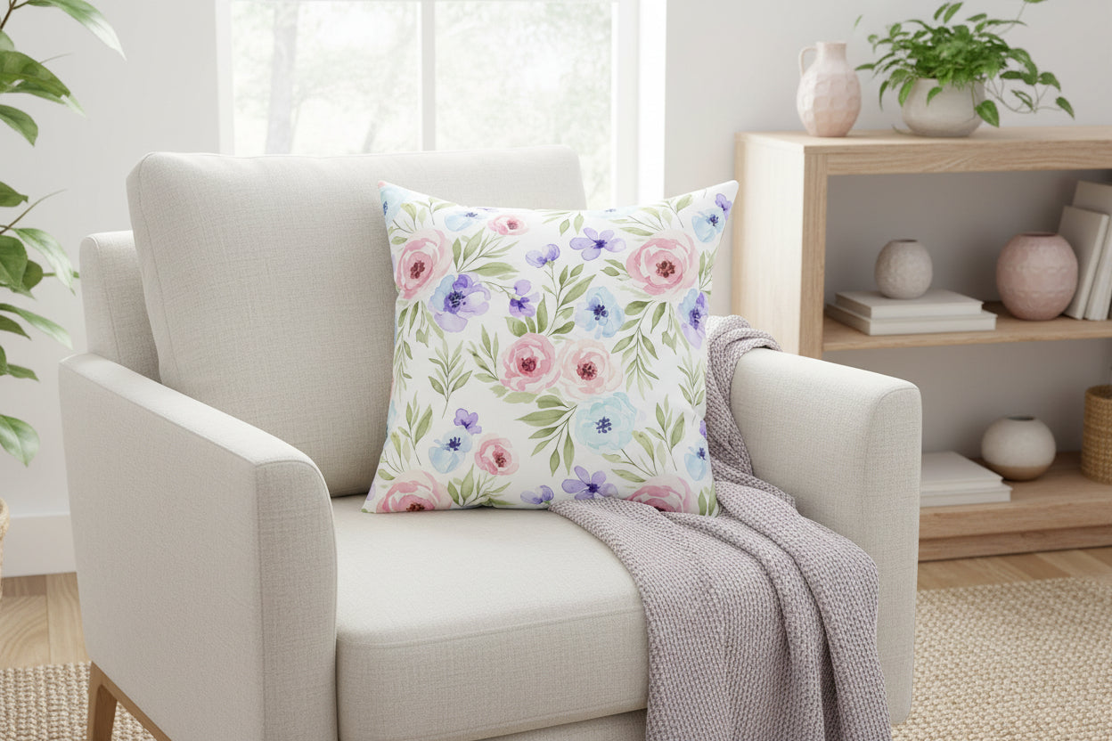 Spun Polyester Square Pillow - Flowers