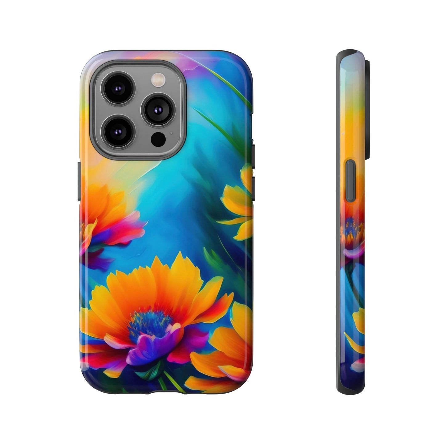 Floral Burst Tough Phone Case — Vibrant Watercolor Flowers Protective Cover