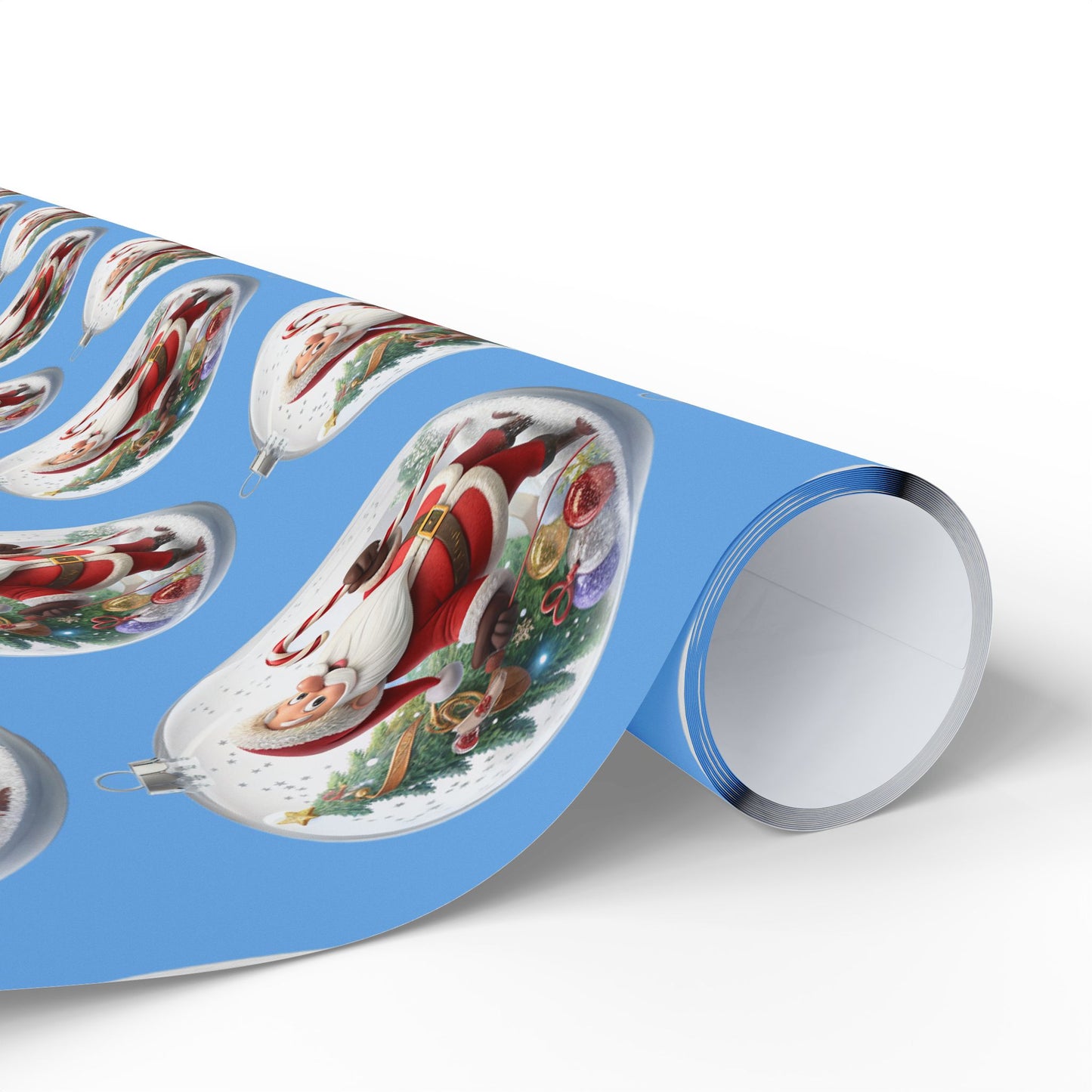Santa Ornament Pattern Wrapping Paper – Blue Christmas Gift Wrap Roll