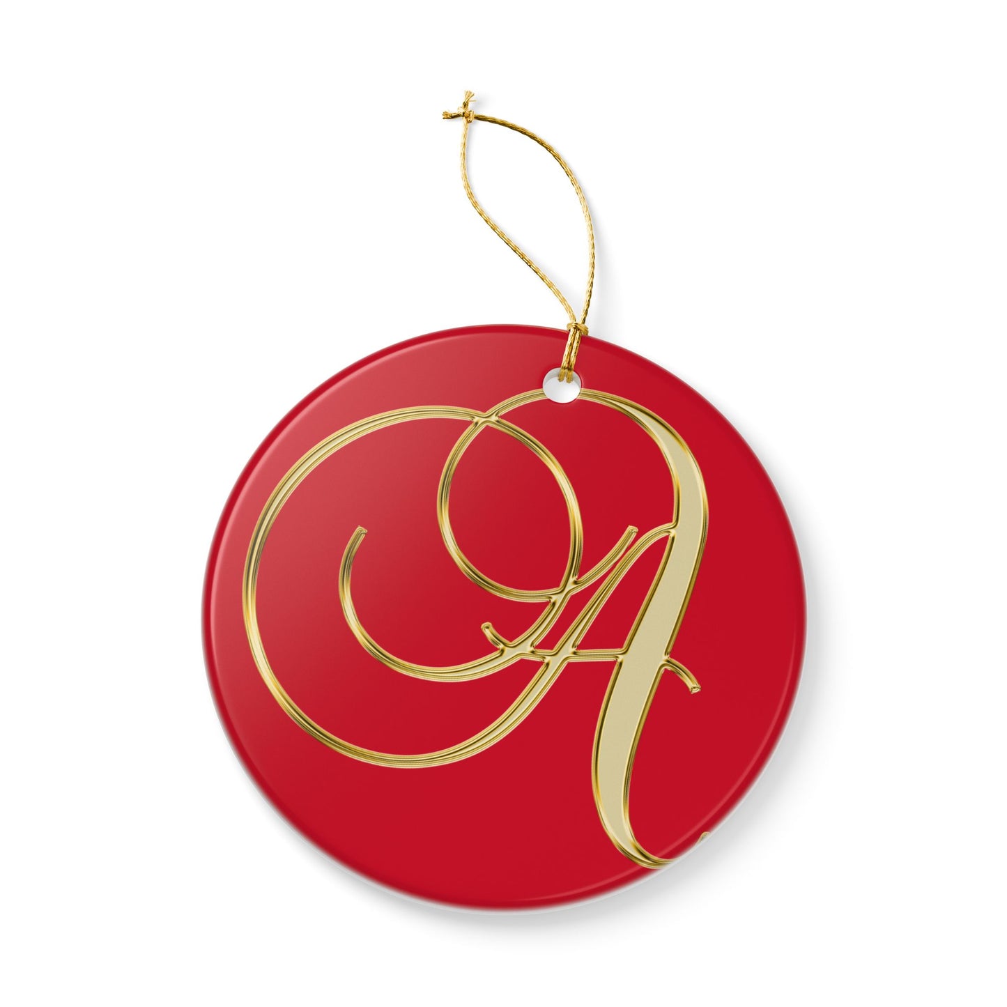 Monogram A Ceramic Ornament — Red & Gold Initial Holiday Decoration